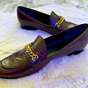 Marc Fisher Burgundy Crocodile Leather Loafers